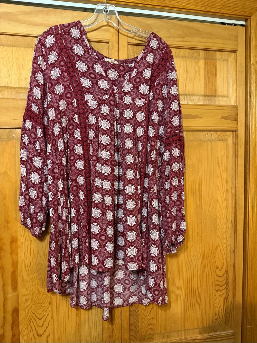 En Creme Maroon Floral Peasant Tunic